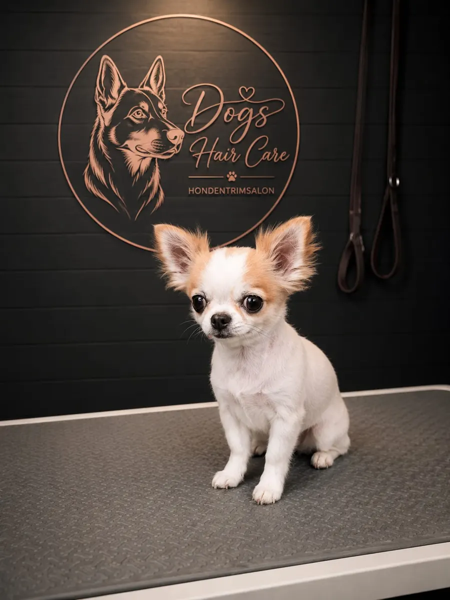 Een Chihuahua na een rustige verzorgingsbeurt